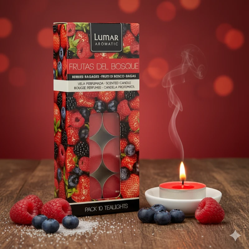 Lote 10 velas frutos rojos